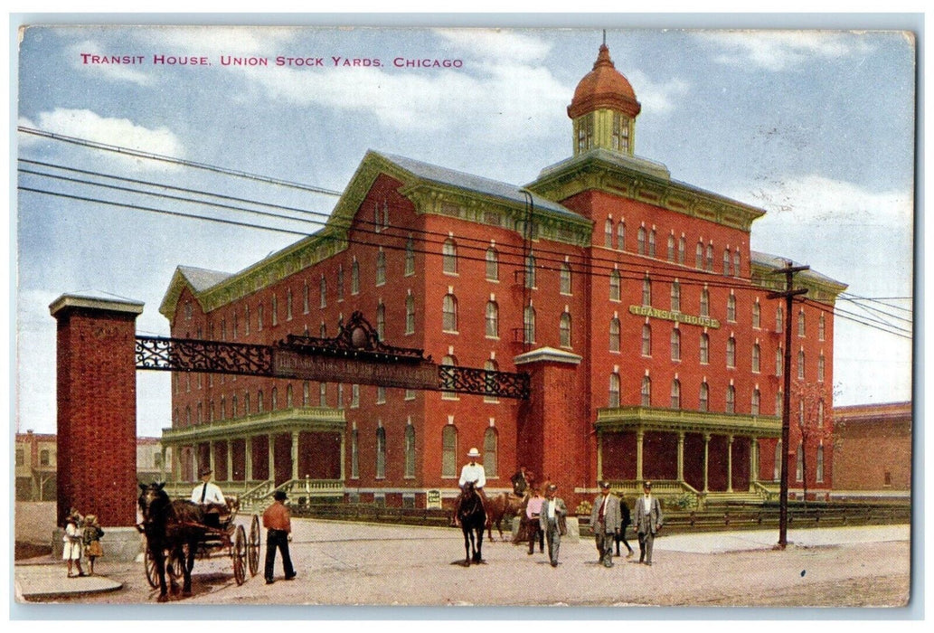 Transit House Union Stock Yards Chicago Illinois IL, Horse Carriage Postcard