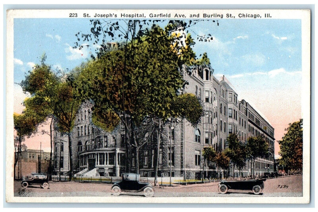 1910 St Joseph Hospital Garfield Ave Burling Street Chicago Illinois IL Postcard
