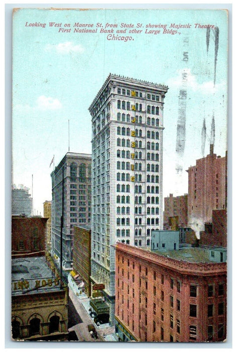 1910 Looking West Monroe St State St Majestic Theatre Chicago Illinois Postcard