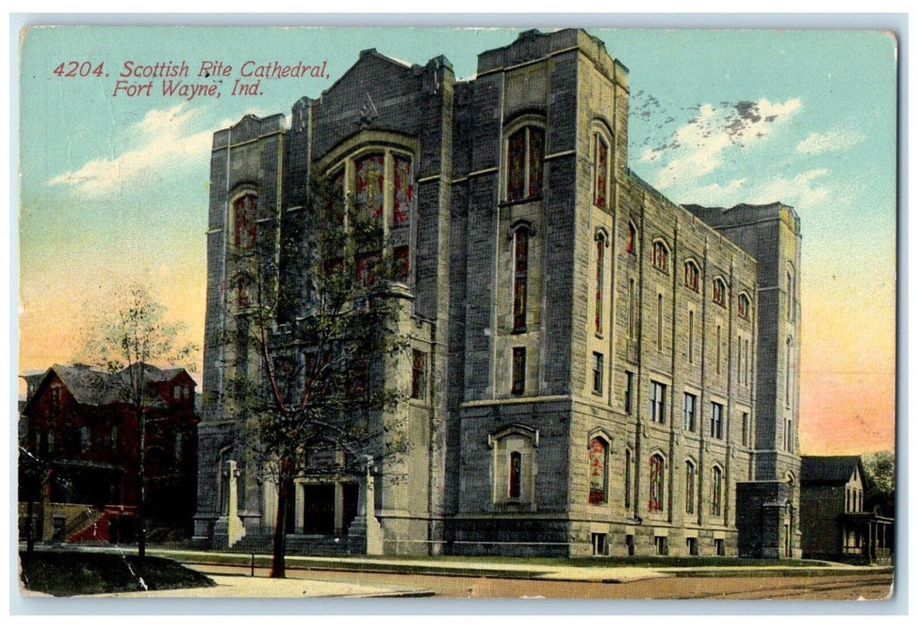 1912 Exterior View Scottish Rite Cathedral Building Fort Wayne Indiana Postcard