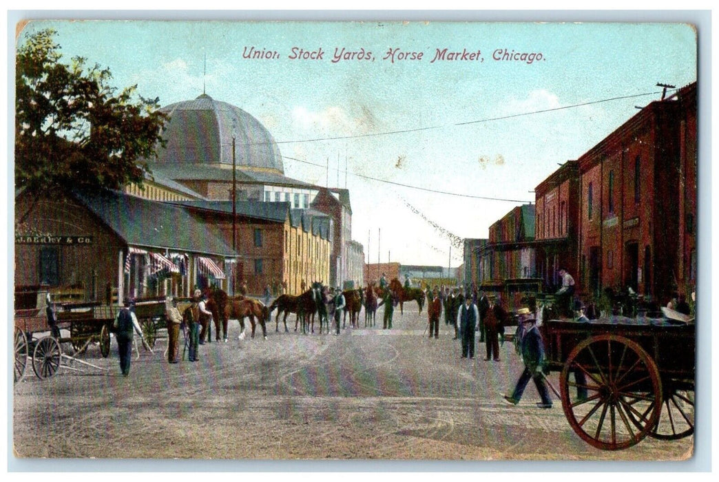 1909 Union Stock Yards Horse Market Chicago Illinois IL, Manistee MI Postcard