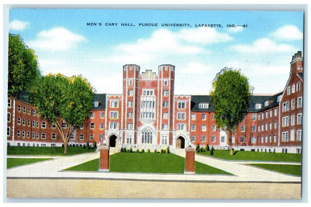 c1940 Men Cary Hall Purdue University Lafayette Indiana Antique Vintage Postcard