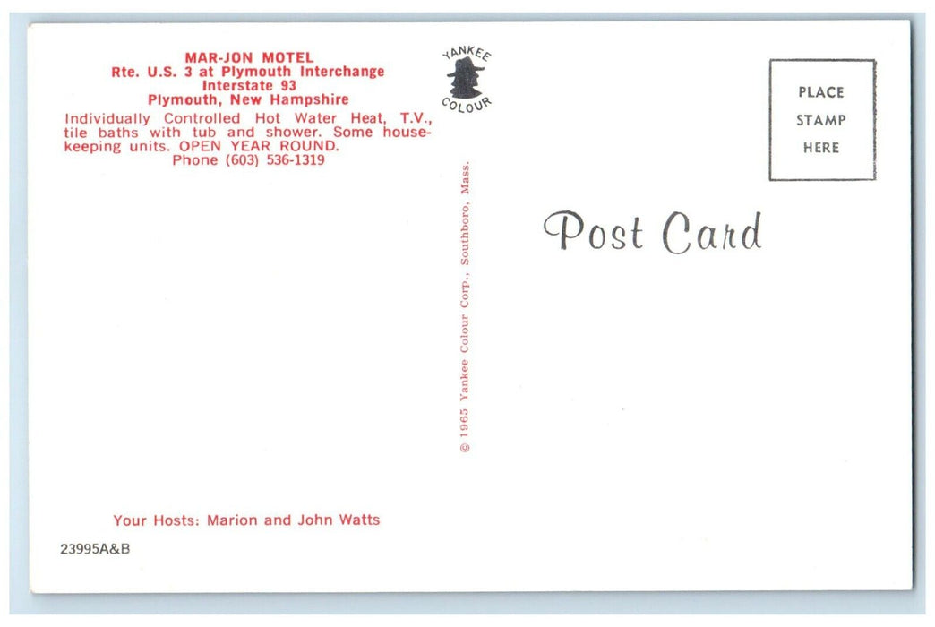 1960 Mar Jon Motel Plymouth New Hampshire NH Multi-View Vintage Antique Postcard
