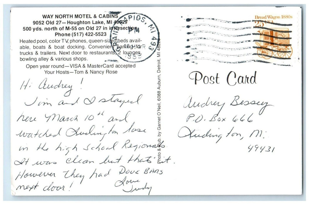 1989 Way North Motel Cabins Houghton Lake Michigan MI Multi-View Posted Postcard