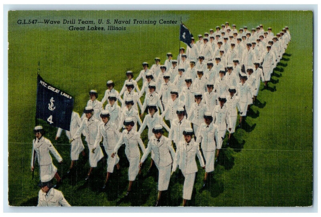 c1940 Wave Drill Team U.S. Naval Training Center Great Lakes Illinois Postcard