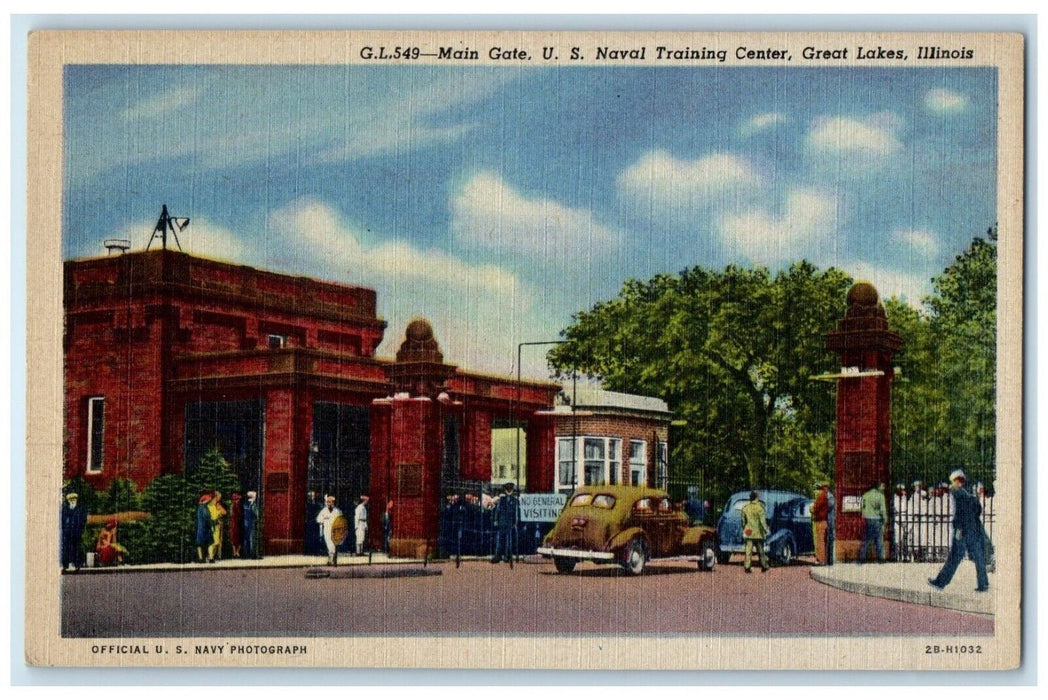 c1940 Main Gate US Naval Training Center Exterior Great Lakes Illinois Postcard