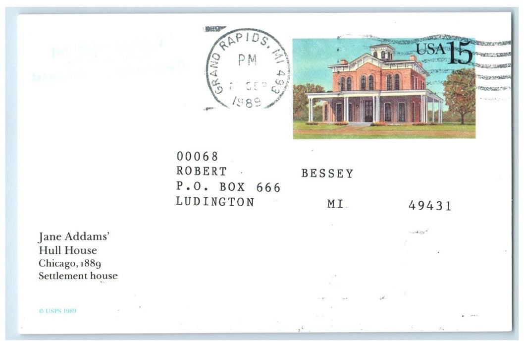 1989 Jane Addams Hull House Chicago Illinois IL Coupon Grand Rapids MI Postcard
