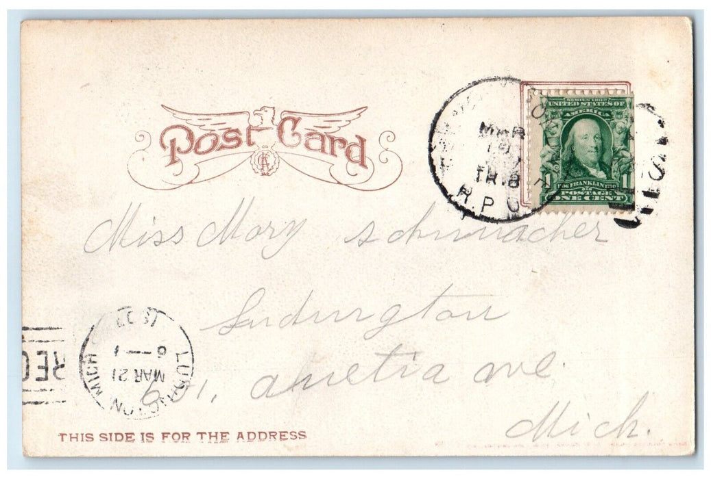 1907 Main Street Looking West Exterior Building Champaign Illinois IL Postcard