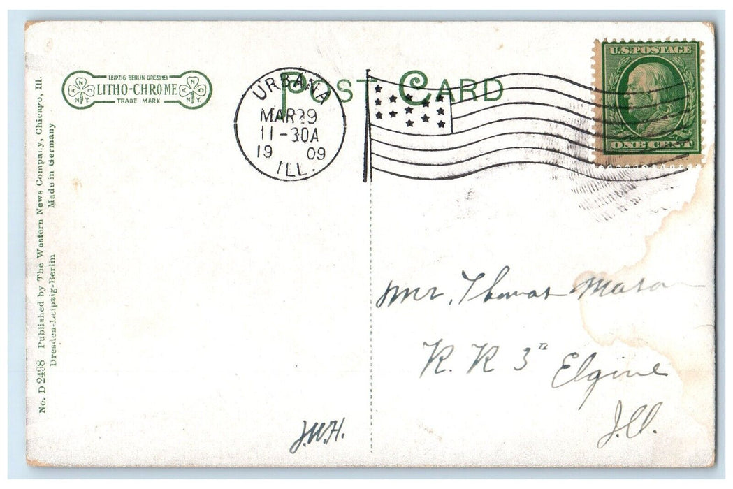 1909 Flat Iron Building Store Exterior Horse Carriage Urbana Illinois Postcard