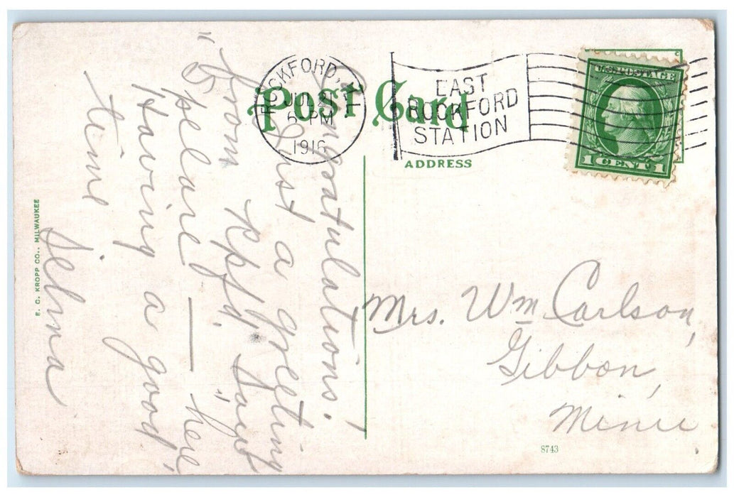 1916 RR Station Exterior Building Classic Cars Street Rockford Illinois Postcard