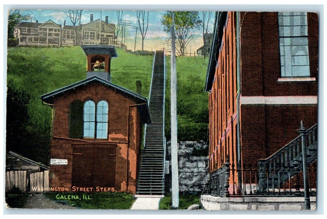 1936 Washington Street Steps Exterior Stairs Building Galena Illinois Postcard