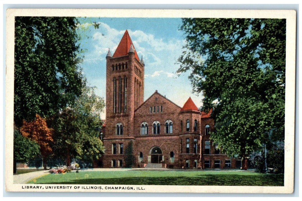 c1910 Library University Illinois Exterior Building Champaign Illinois Postcard