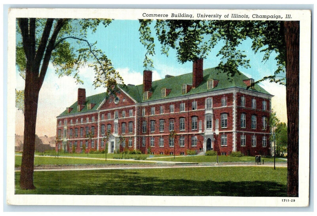 c1940 Commerce Building University Illinois Exterior Champaign Illinois Postcard