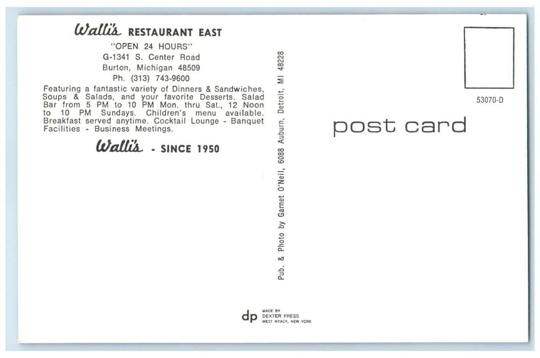 c1960 Walli Restaurant East Multi-View Burton Michigan Antique Vintage Postcard