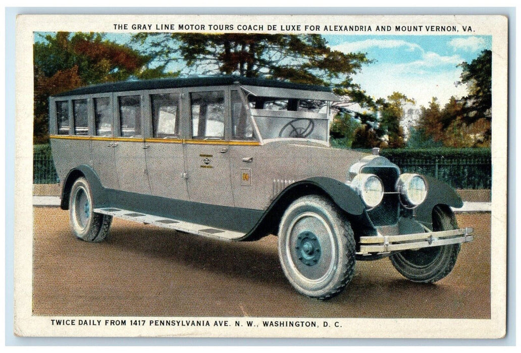 c1920 Gray Line Motor Tours Coach De Luxe Car Alexandria Washington DC Postcard
