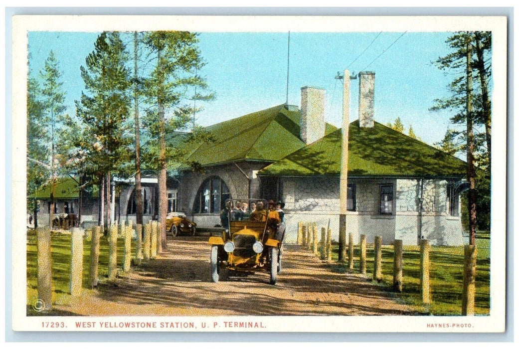 c1920 West Yellowstone Station UP Terminal Classis Car Wyoming Unposted Postcard