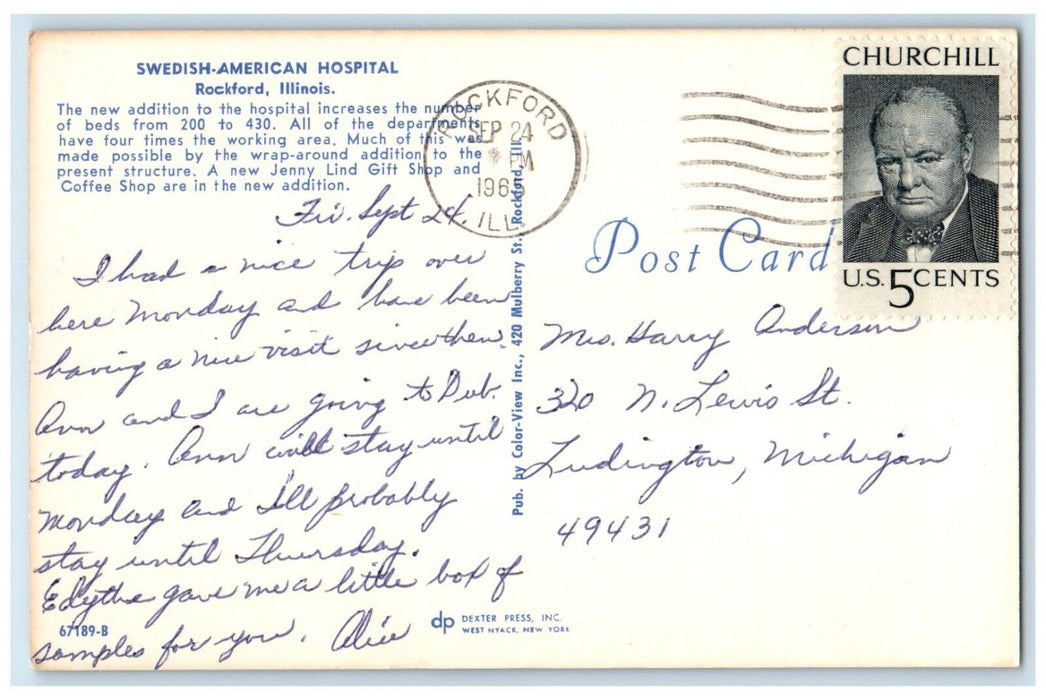 1965 Swedish American Hospital Exterior Building Rockford Illinois IL Postcard