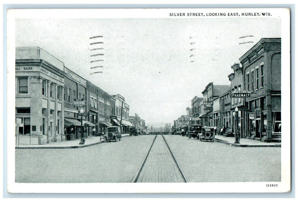 1941 Silver Street Looking East Classic Car Hurley Wisconsin WI Vintage Postcard