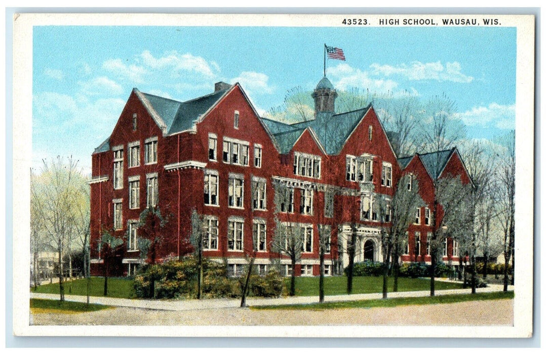 c1920 Exterior View High School Building Wausau Wisconsin WI Unposted Postcard