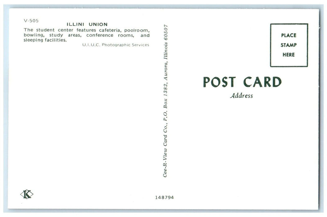 c1960 Illini Union Student Center Cafeteria Exterior Building Illinois Postcard