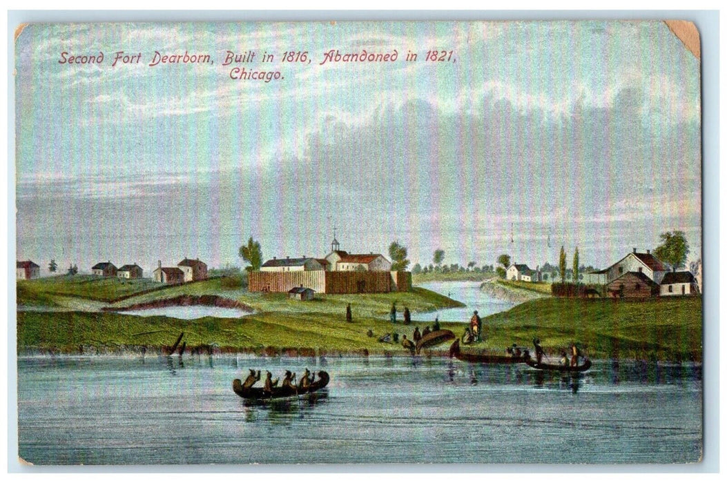 c1910 Second Fort Dearborn Built 1816 Exterior Canoe Chicago Illinois Postcard