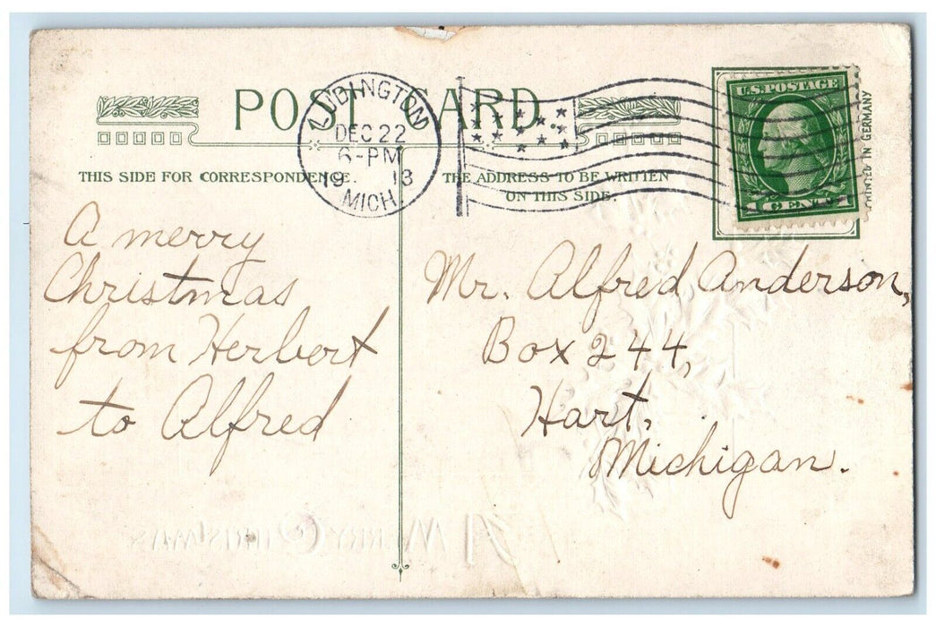 1913 Christmas Berries Steamship Boat John Winsch Artist Signed Posted Postcard