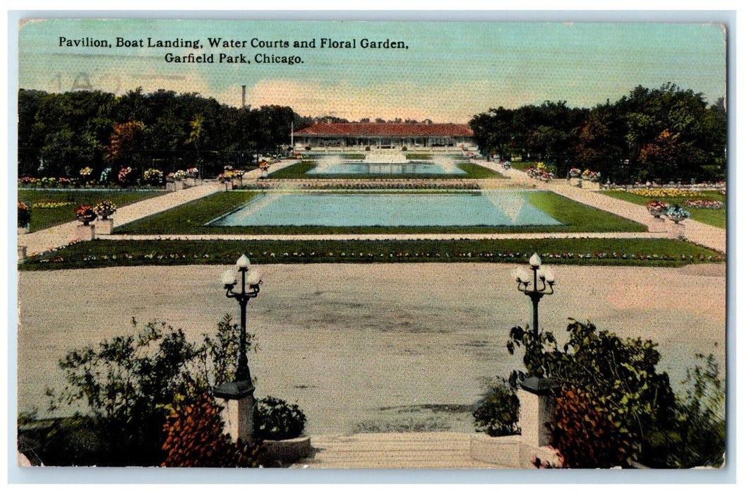 1912 Pavilion Boat Water Courts Floral Garden Garfield Park Chicago IL Postcard