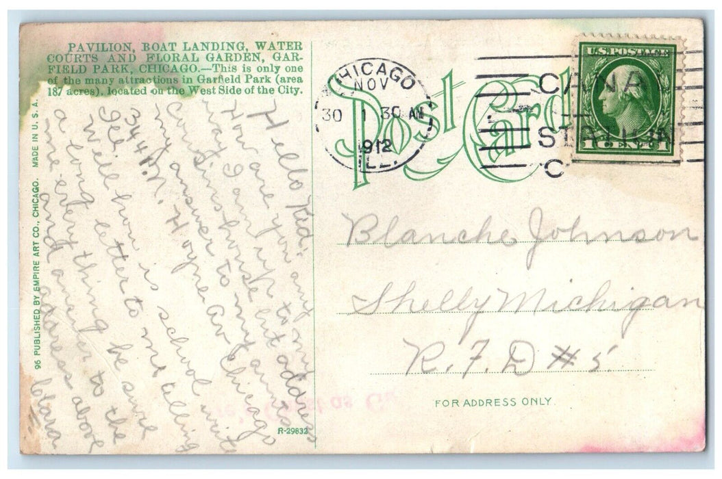 1912 Pavilion Boat Water Courts Floral Garden Garfield Park Chicago IL Postcard