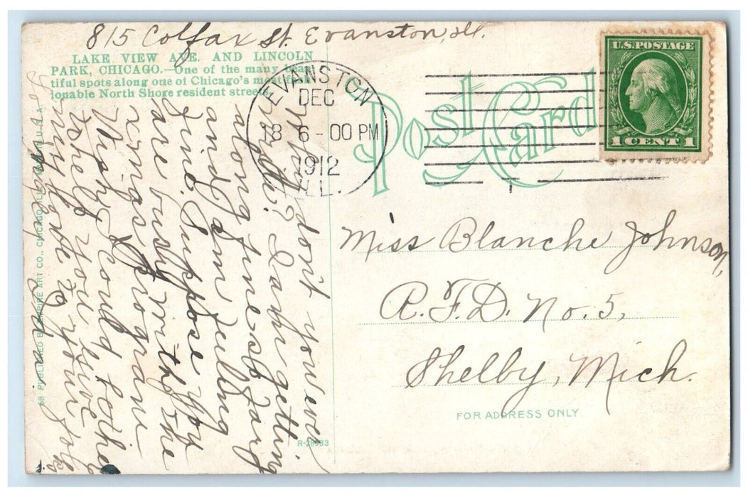 1912 Lake View Avenue Lincoln Park Exterior Building Chicago Illinois Postcard