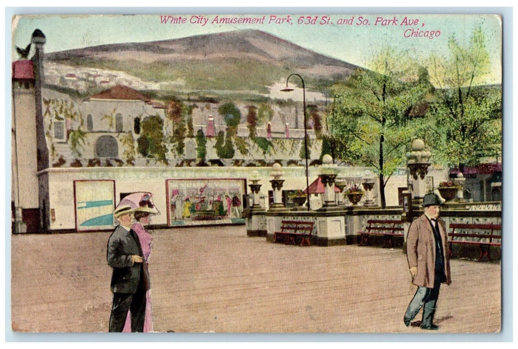 1913 White City Amusement Park Road South Park Avenue Chicago Illinois Postcard