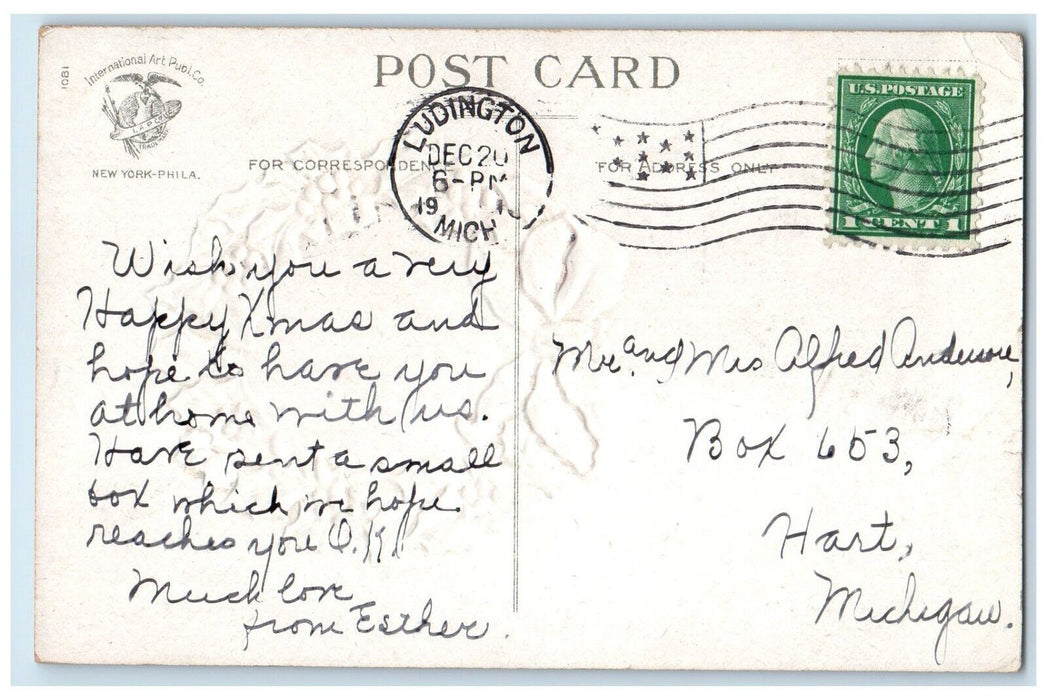 1910 Christmas Whreath Berries House Chruch Winter Ellen Clapsaddle Postcard