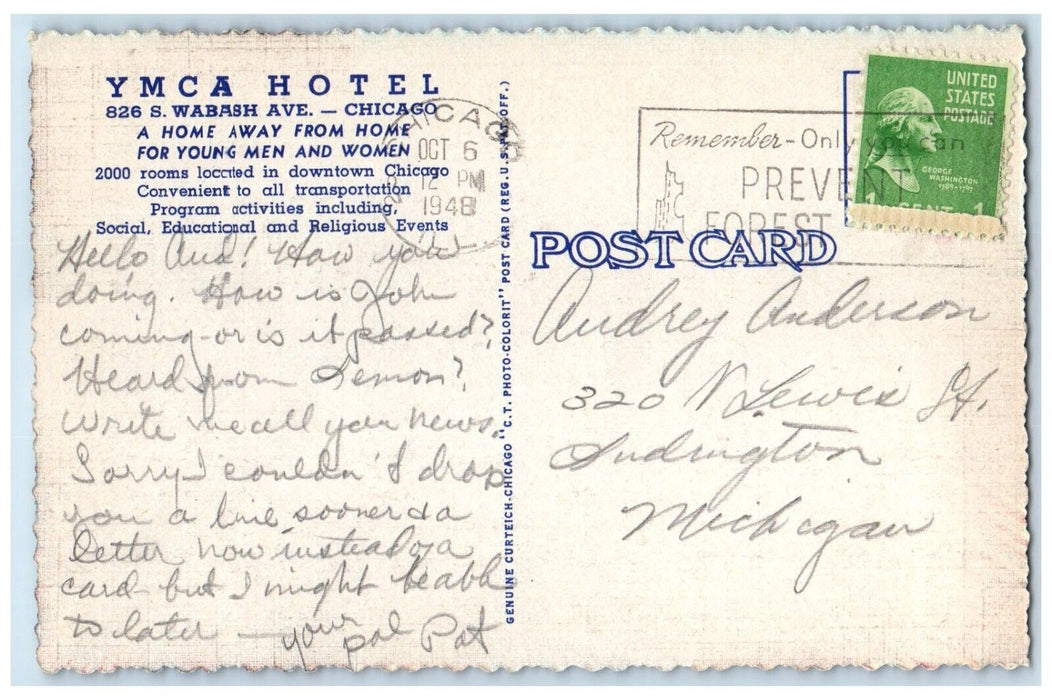 1948 YMCA Hotel Wabash Avenue Multiview Roof Garden Chicago Illinois IL Postcard