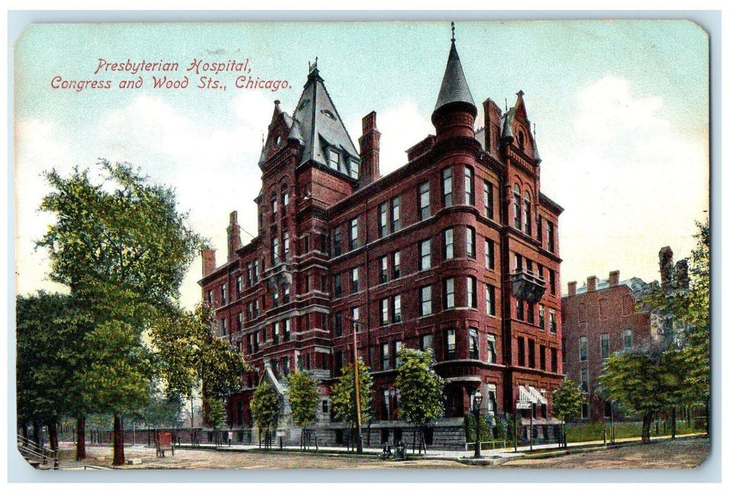 1909 Presbyterian Hospital Congress Wood Sts. Exterior Chicago Illinois Postcard