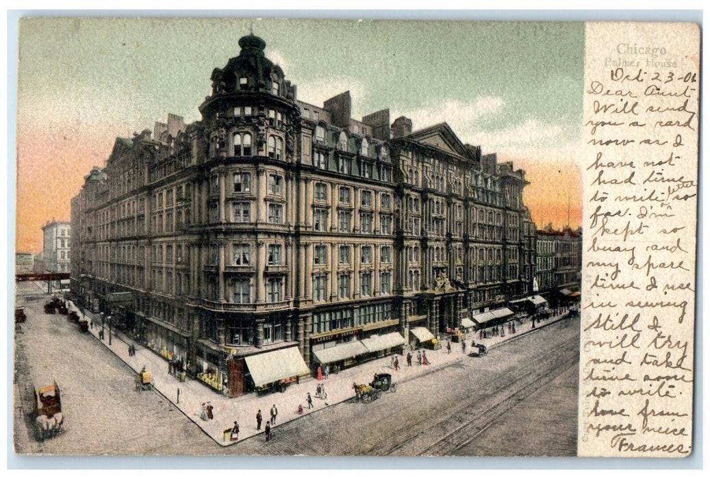 1905 Chicago Palmer House Exterior Building Horse Carriage Illinois IL Postcard