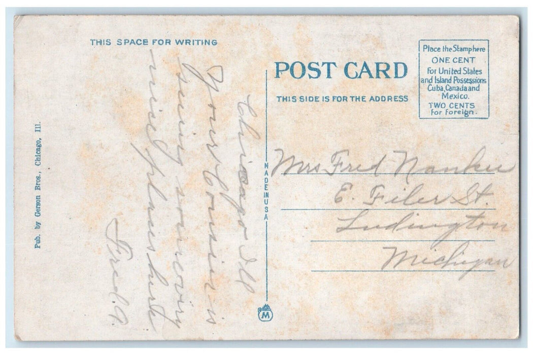 c1920 Entrance Chicago Harbor Steamer Canoe Ship Dock Chicago Illinois Postcard