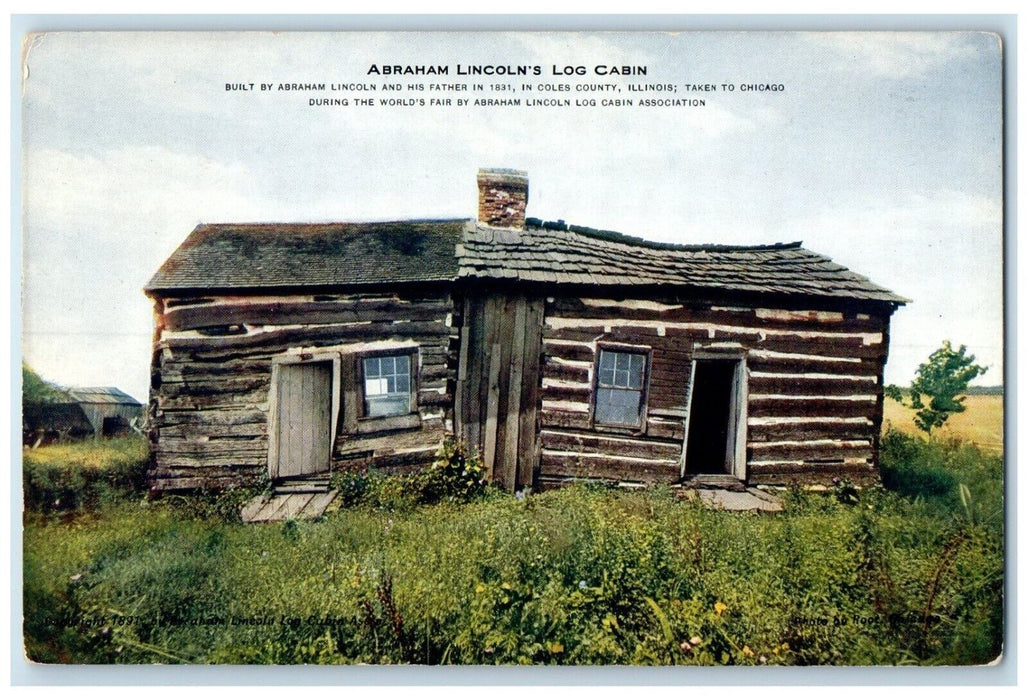 1910 Abraham Lincoln's Log Cabin Exterior Coles County Chicago Illinois Postcard