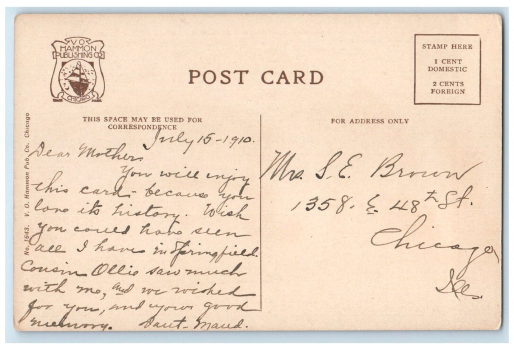 1910 Abraham Lincoln's Log Cabin Exterior Coles County Chicago Illinois Postcard