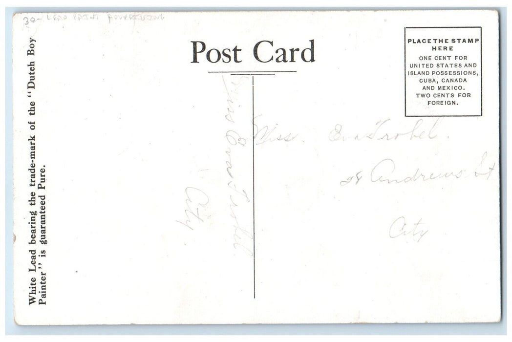 The Dutch Boy Painter Sledding House Winter Lead Paint Advertising Postcard