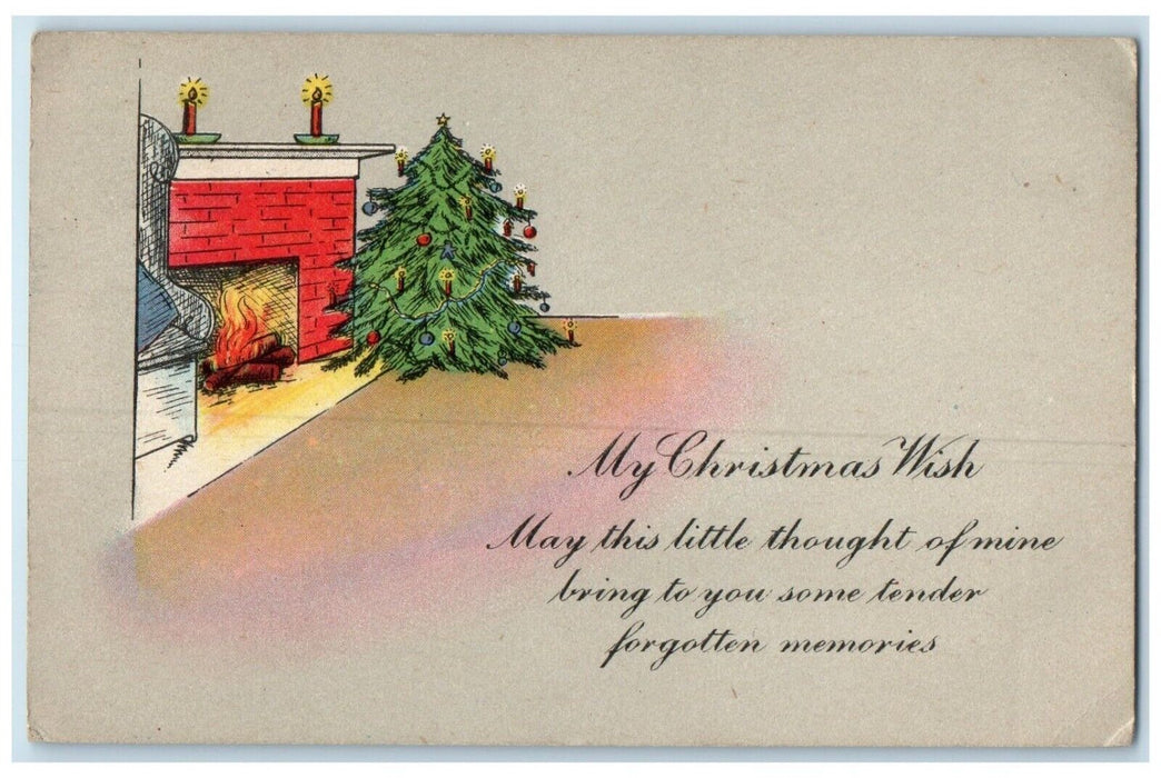 1917 My Christmas Wish Chimney Christmas Tree Custer Michigan Vintage Postcard
