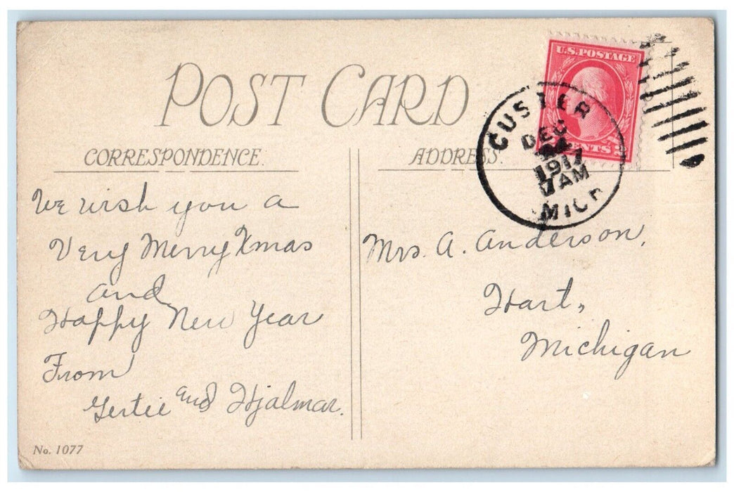 1917 My Christmas Wish Chimney Christmas Tree Custer Michigan Vintage Postcard