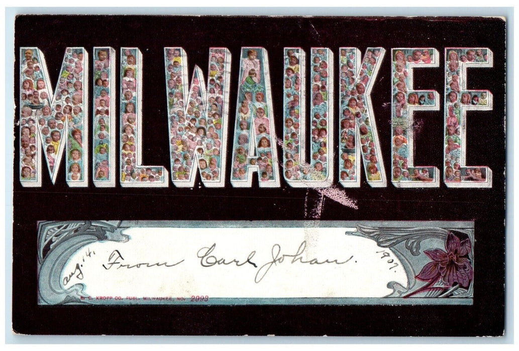 1907 Milwaukee Large Letter Faces Milwaukee Wisconsin Antique Vintage Postcard