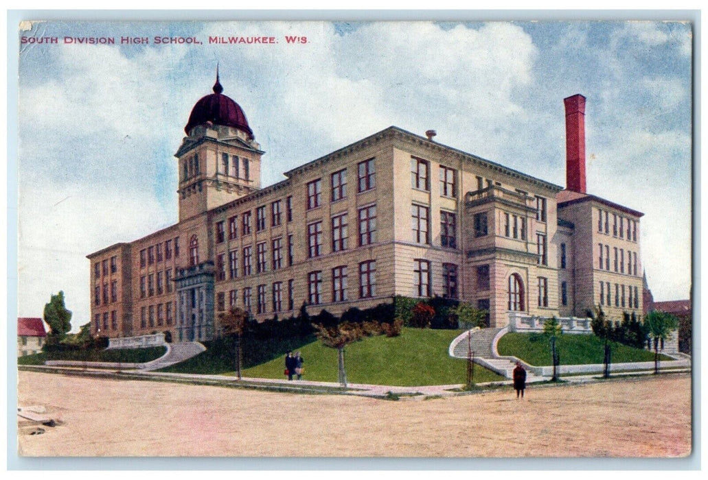 1908 Exterior View South Division High School Milwaukee Wisconsin WI Postcard