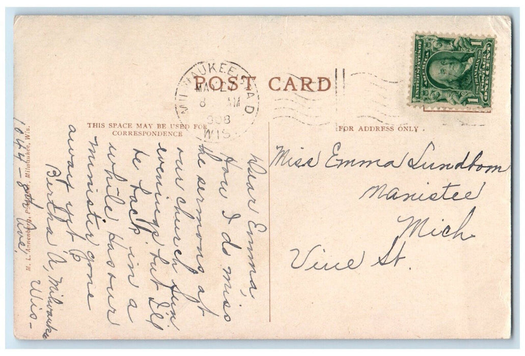 1908 Exterior View South Division High School Milwaukee Wisconsin WI Postcard