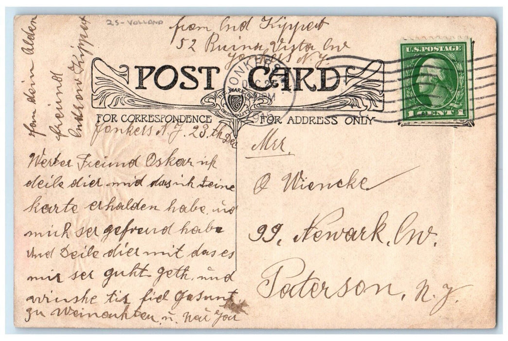 1915 Merry Christmas Poinsettia Flowers Volland Embossed Yonkers NY Postcard