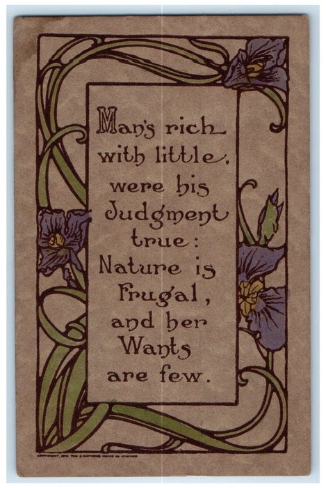c1910's Raymond Howe Motto Flowers Arts Crafts Unposted Antique Postcard