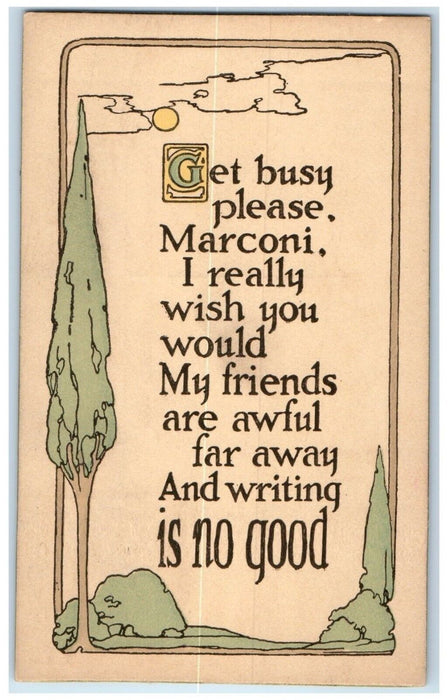 c1910's Get Busy Marconi Trees Embossed Arts Crafts Berdan Antique Postcard