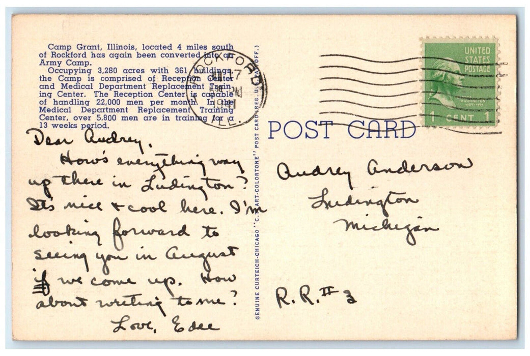1941 Air View Rockford Army Reception Center Field Camp Grant Illinois Postcard