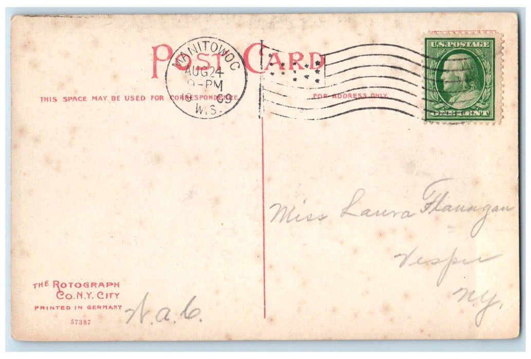 1909 Steamer Ship Looking Towards Lake Manitowoc Wisconsin WI Vintage Postcard
