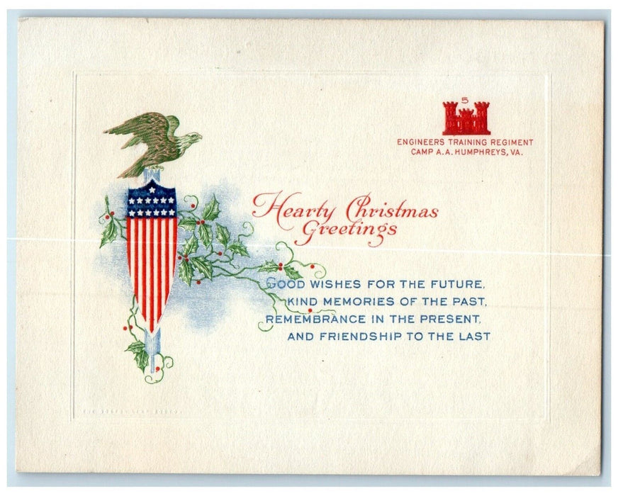 c1905 Christmas Greetings Message Patriotic Eagle Berries Embossed Postcard