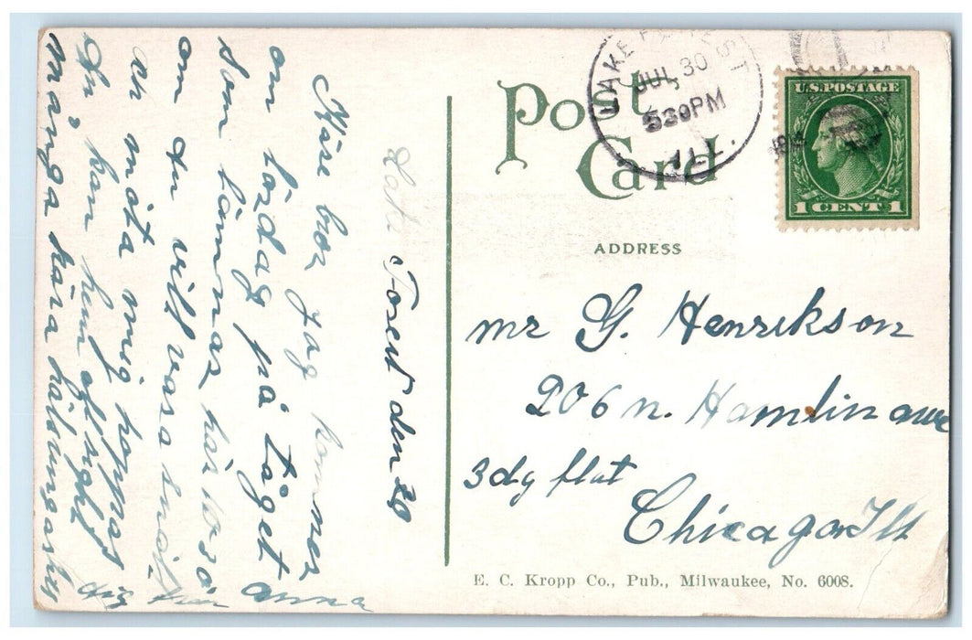 1914 Soldiers Sailors Monument Sculpture Statue Park Waukegan Illinois Postcard